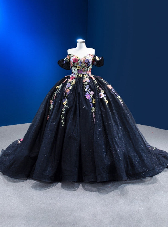 Artistic Tulle 3D Flower Off the Shoulder Prom Dress